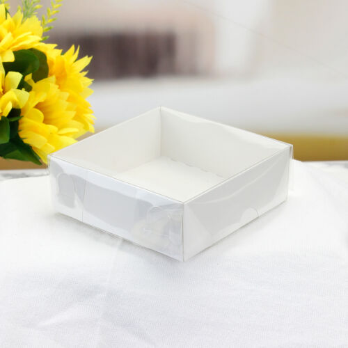 Altı Beyaz Karton Üstü Asetat Kutu 8x8x3CM - Kare Dekor