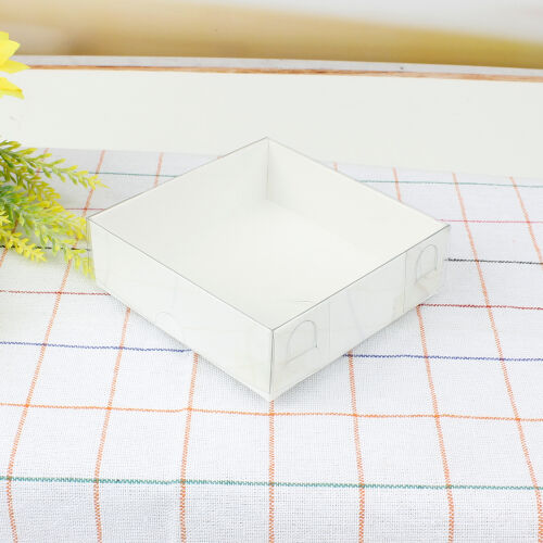 Altı Beyaz Karton Üstü Asetat Kutu 9x9x3CM - Kare Dekor