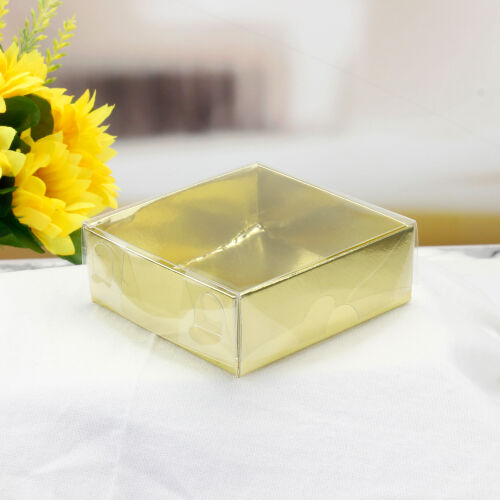 Altı Gold Karton Üstü Asetat Kutu 8x8x3CM - Kare Dekor