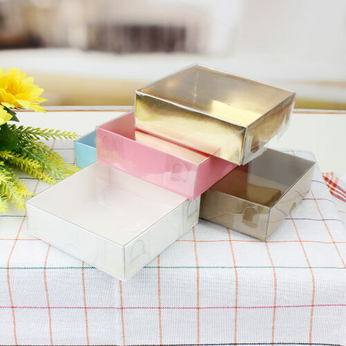 Altı Gold Karton Üstü Asetat Kutu 9x9x3CM - Kare Dekor (1)