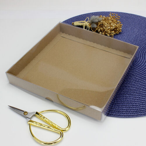Altı Kraft Karton Üstü Asetat Kutu 21x21x3CM - Kare Dekor