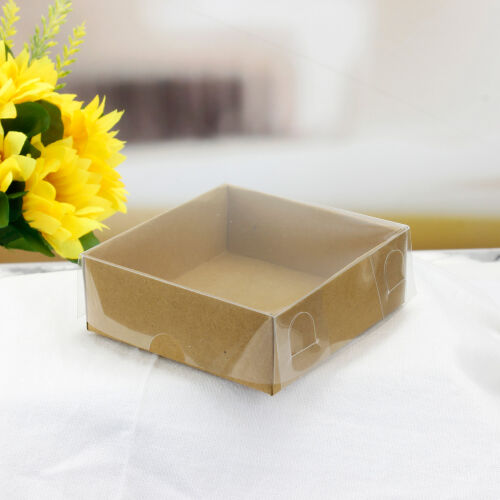 Altı Kraft Karton Üstü Asetat Kutu 8x8x3CM - Kare Dekor