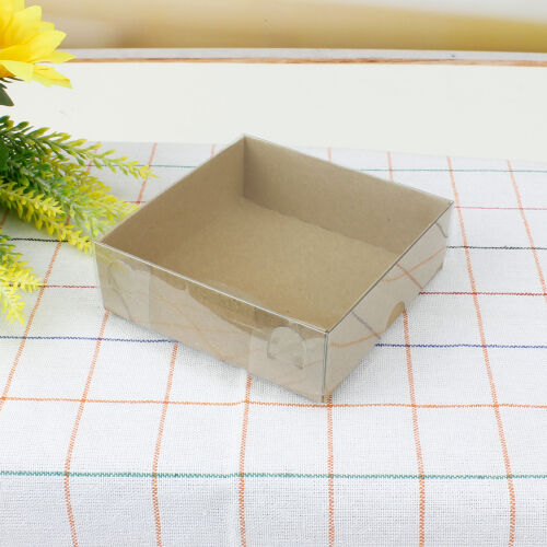 Altı Kraft Karton Üstü Asetat Kutu 9x9x3CM - Kare Dekor