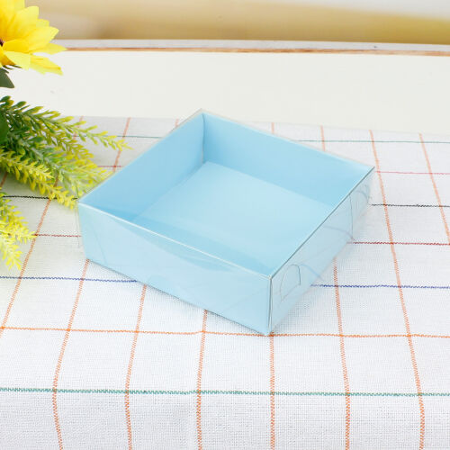 Altı Mavi Karton Üstü Asetat Kutu 9x9x3CM - Kare Dekor