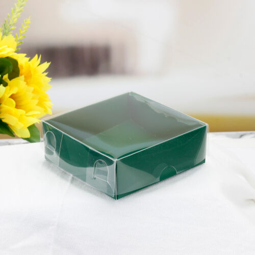 Altı Yeşil Karton Üstü Asetat Kutu 8x8x3CM - Kare Dekor