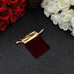 Altın Ağızlı Kadife Lame Kese Bordo 7x9 cm (50’li Paket) - 2