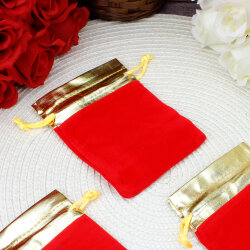Altın Ağızlı Kadife Lame Kese Kırmızı 9x12 cm (50’li Paket) - 2