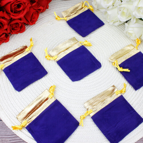 Altın Ağızlı Kadife Lame Kese Lacivert 7x9 cm (100’lü Paket) - Toptanalim