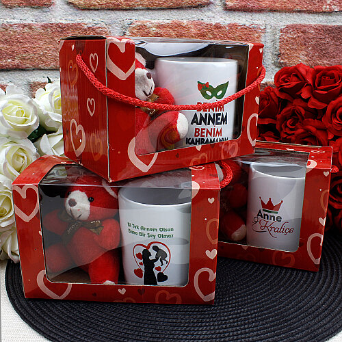 Asorti Anneler Günü Peluş Ayıcık ve Kupa Seti - Toptanalim