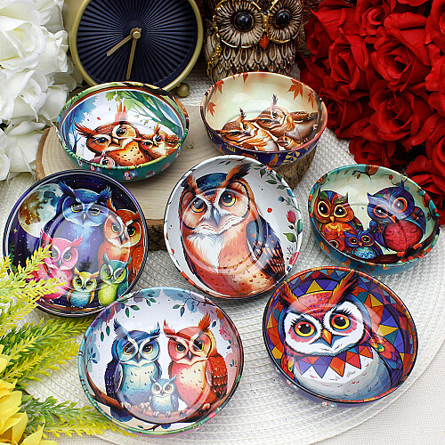 Asorti Baykuş Desenli Teneke Kase 9,5 cm - Toptanalim (1)