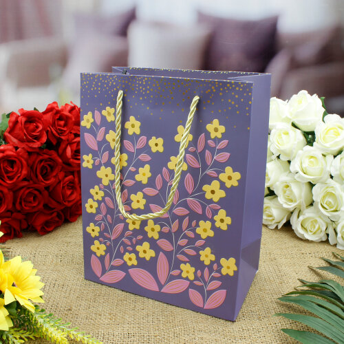 Asorti Çiçek Desen Hediyelik Karton Çanta - 5