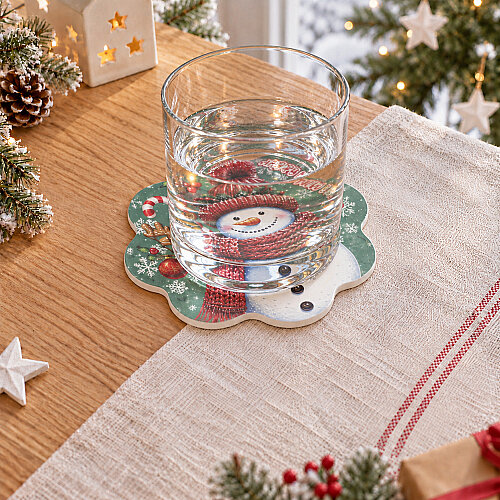 Asorti Dalgalı Kenarlı Polyester Yılbaşı Hediyelik Bardak Altlığı - 3