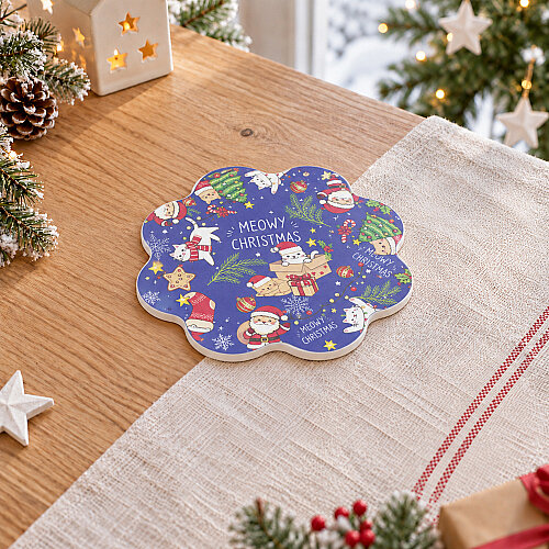 Asorti Dalgalı Kenarlı Polyester Yılbaşı Hediyelik Bardak Altlığı - 4