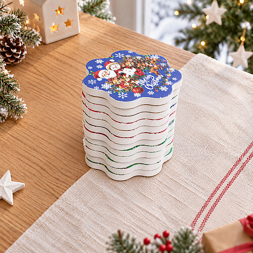 Asorti Dalgalı Kenarlı Polyester Yılbaşı Hediyelik Bardak Altlığı - 9