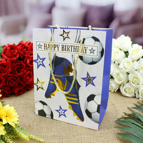 Asorti Happy Birthday Futbol Desen Hediyelik Karton Çanta - Kare Dekor (1)