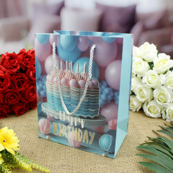 Asorti Happy Birthday Pasta Desen Hediyelik Karton Çanta - 3