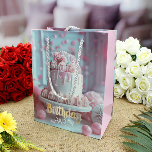 Asorti Happy Birthday Pasta Desen Hediyelik Karton Çanta - 5