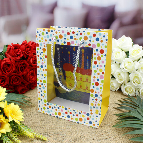 Asorti Happy Birthday Pencereli Hediyelik Karton Çanta - 6