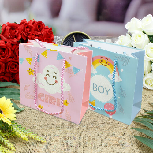 Asorti Küçük Girl Boy Hediyelik Çanta - Kare Dekor