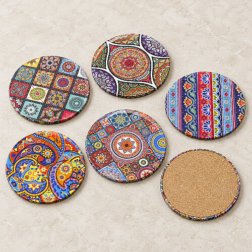 Asorti Mandala Desenli Mantar Tabanlı Bardak Altlığı 6’lı Paket - Toptanalim