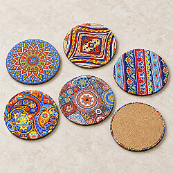 Asorti Mandala Desenli Mantar Tabanlı Bardak Altlığı 6’lı Paket - 2