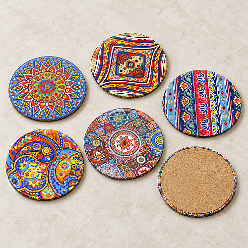Asorti Mandala Desenli Mantar Tabanlı Bardak Altlığı 6’lı Paket - Toptanalim (1)