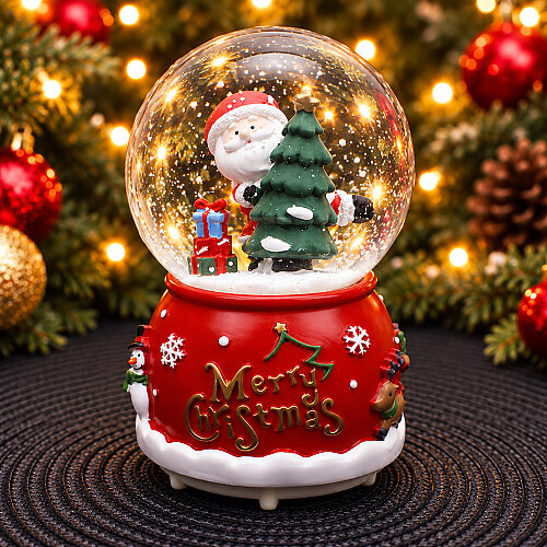 Asorti Merry Christmas Yazılı Işıklı Müzikli Yılbaşı Kar Küresi Orta Boy 8x12 cm - 3