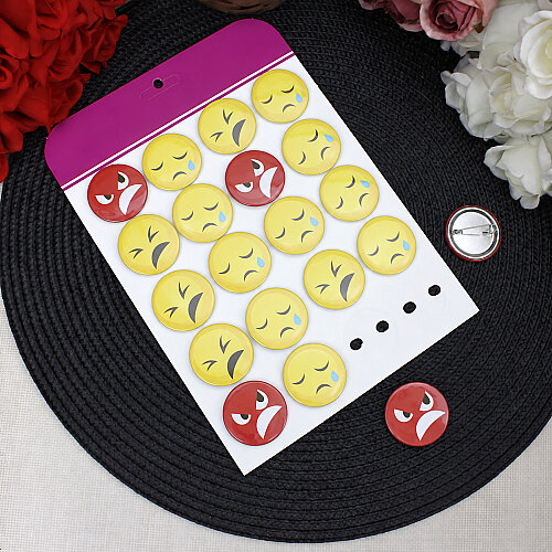 Asorti Üzgün ve Kızgın Emoji Rozeti 20’li Paket - Toptanalim (1)