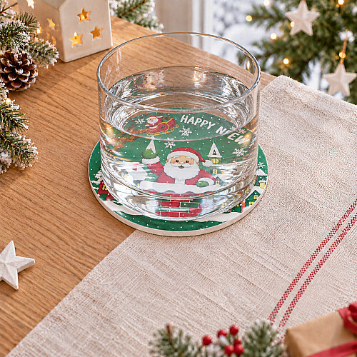 Asorti Yuvarlak Polyester Yılbaşı Hediyelik Bardak Altlığı - 3