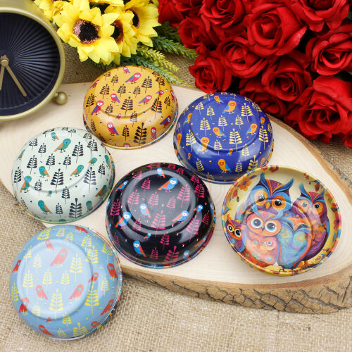 Baykuş Desenli Teneke Kase 9,5 CM - Kare Dekor (1)
