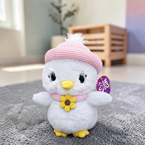  Bereli ve Atkılı Sevimli Peluş Civciv Beyaz 25 cm - Toptanalim