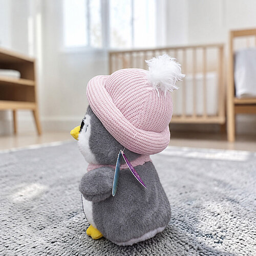 Bereli ve Atkılı Sevimli Peluş Penguen Gri 27 cm - Toptanalim (1)
