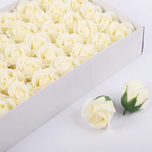 Beyaz Sabun Gül 50'li Paket - Kare Dekor