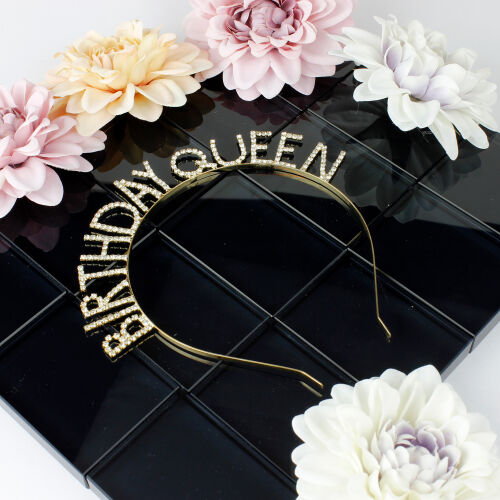 Birthday Queen Taşlı Gold Renk Metal Taç - Kare Dekor