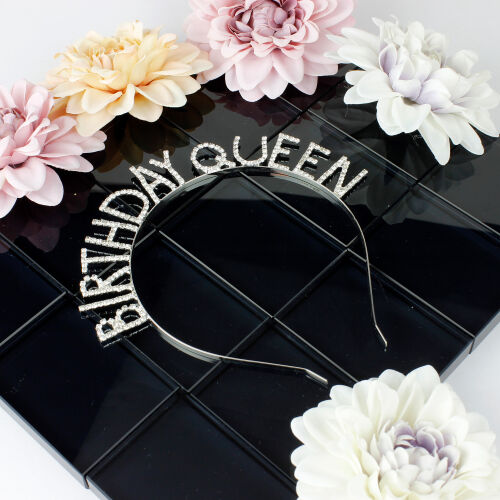 Birthday Queen Taşlı Gümüş Renk Metal Taç - Kare Dekor
