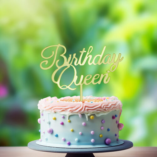 Birthday Queen Yazılı Pasta Süsü Gold Renk - Kare Dekor