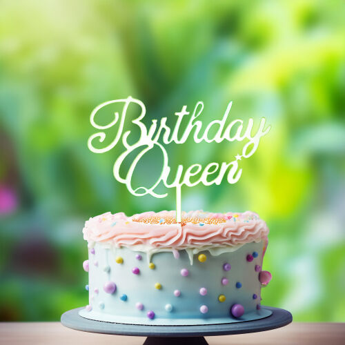 Birthday Queen Yazılı Pasta Süsü Gümüş Renk - Kare Dekor