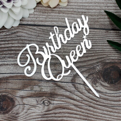 Birthday Queen Yazılı Pasta Süsü Gümüş Renk - 2