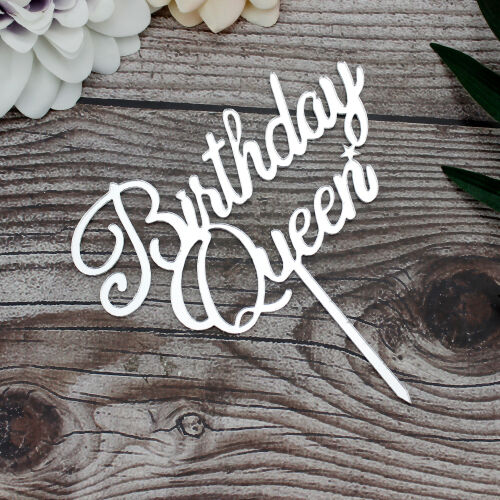Birthday Queen Yazılı Pasta Süsü Gümüş Renk - Kare Dekor (1)