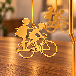 Bisikletli Çift Figürlü Isı ile Dönen Metal Tealight Mumluk Gold - 2
