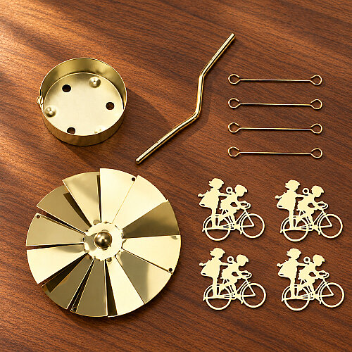 Bisikletli Çift Figürlü Isı ile Dönen Metal Tealight Mumluk Gold - 3