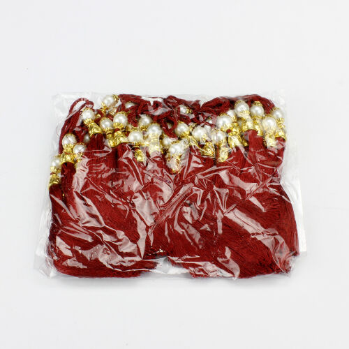 Bordo Gold Kapaklı İncili Püskül 12 CM - Kare Dekor (1)