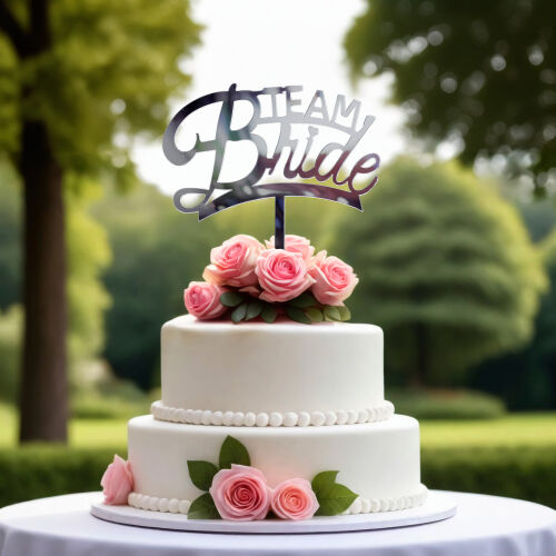 Bride Team Yazılı Pasta Süsü Gümüş Renk - Kare Dekor