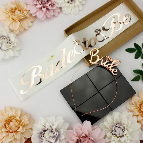 Bride To Be Rose Renk Taç Kuşak Seti - Kare Dekor