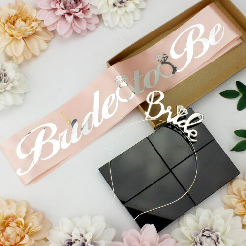 Bride To Be Gümüş Renk Taç Kuşak Seti - Kare Dekor
