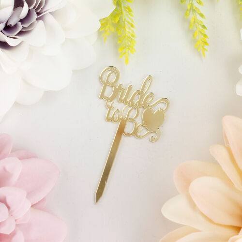 Bride To Be Yazılı Kalp Şekilli Pasta Süsü Gold Renk 8'li Paket - Kare Dekor (1)