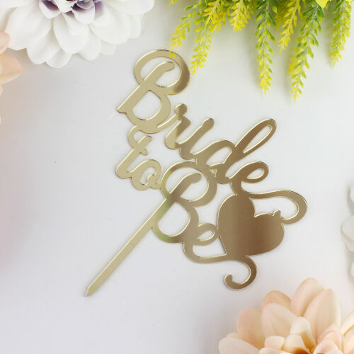 Bride To Be Yazılı Kalp Şekilli Pasta Süsü Gold Renk - Kare Dekor (1)