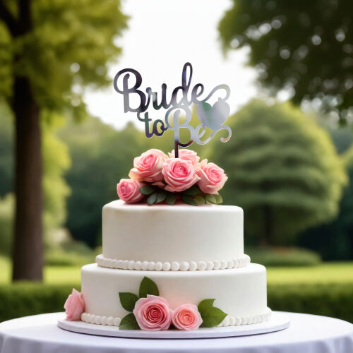 Bride To Be Yazılı Kalp Şekilli Pasta Süsü Gümüş Renk - Kare Dekor
