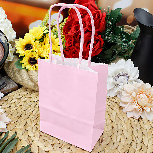 Büküm Saplı Kağıt Çanta Açık Pembe 12’li Paket - Toptanalim