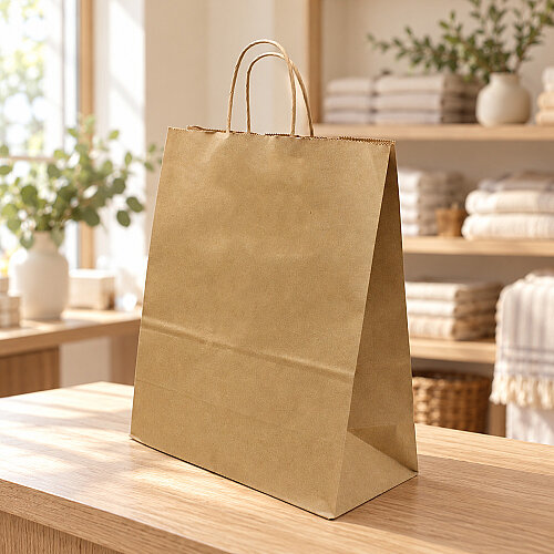 Büküm Saplı Kraft Kağıt Çanta 25 cm 12’li Paket - Toptanalim